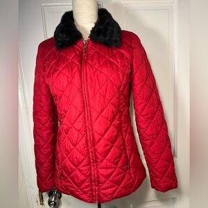 Charter Club Red Quilted Puffer Jacket with Black Collar